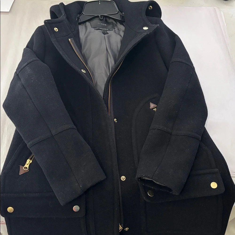 J. Crew Chateau Parka Italian Stadium Cloth Wool Black Women's Coat Size‎ 00
